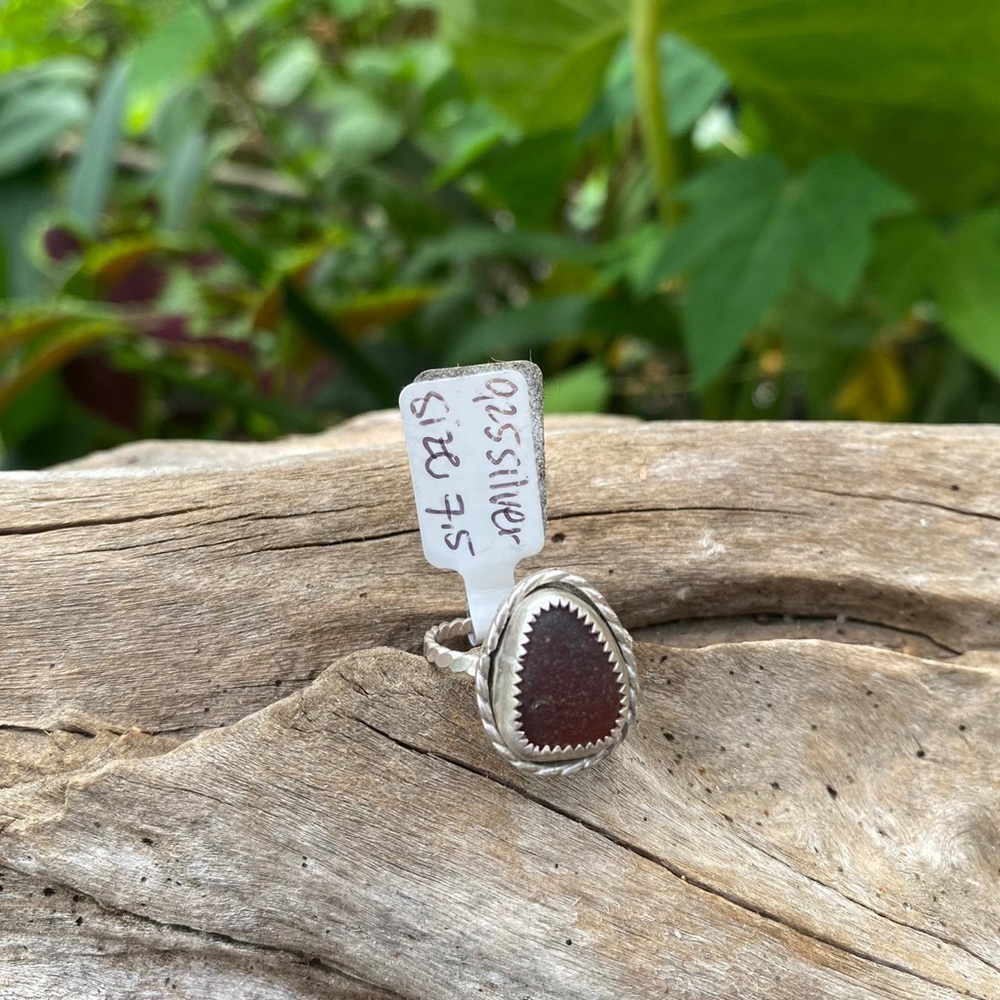 Brown sea glass Sea tumbled sea glass sterling & fine silver - Picture 3 of 4